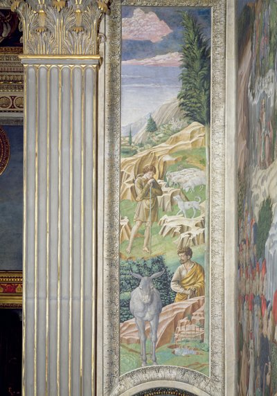 Hirte und seine Herde, Tafel an der rechten Wand des Zyklus der Reise der Heiligen Drei Könige in der Kapelle, ca. 1460 von Benozzo di Lese di Sandro Gozzoli